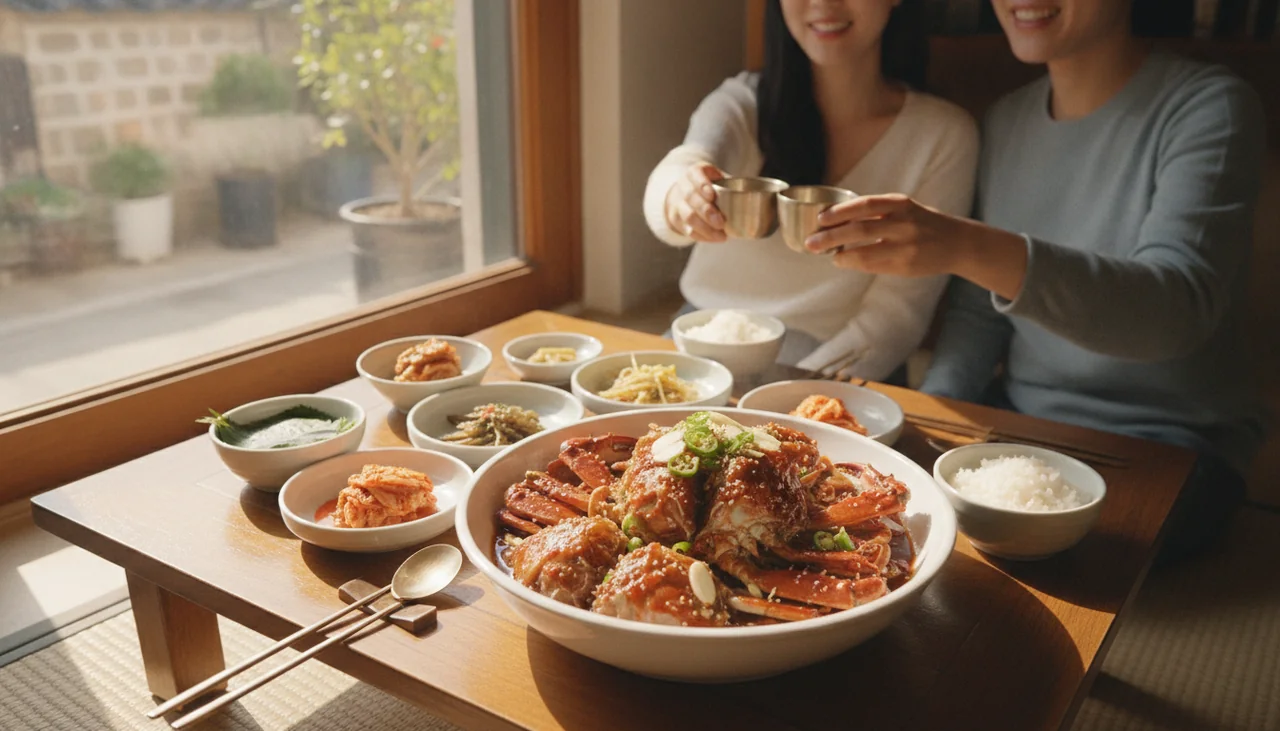 vibrant gejang dish on a traditional table