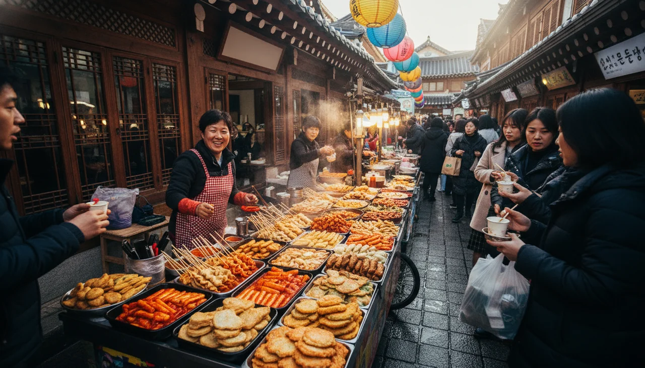 bustling food market stall