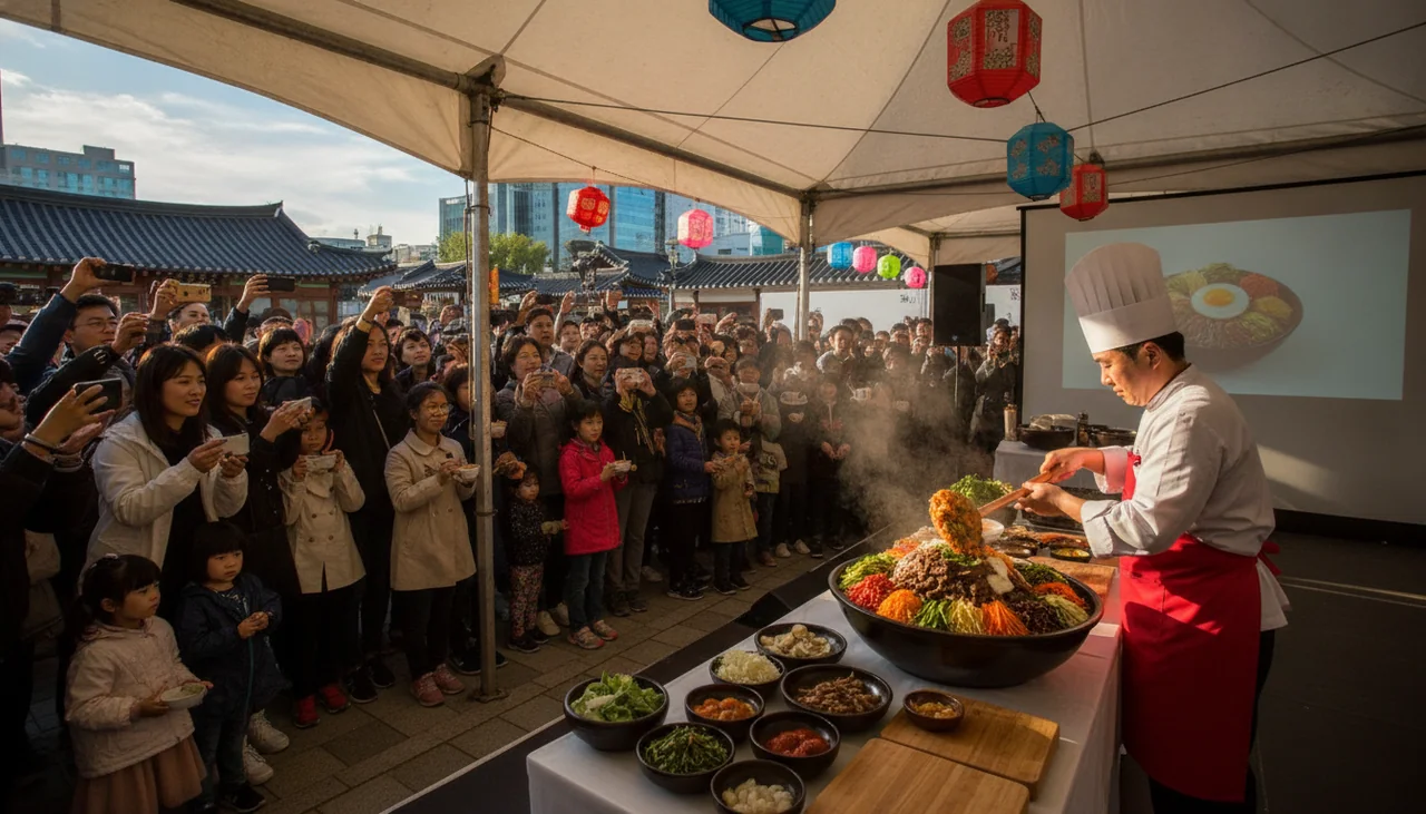 Crowd enjoying a cooking demonstration at Bibimbap Festival