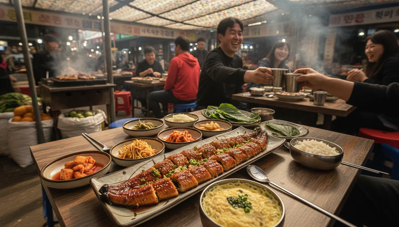 Fresh grilled eel dish on a table
