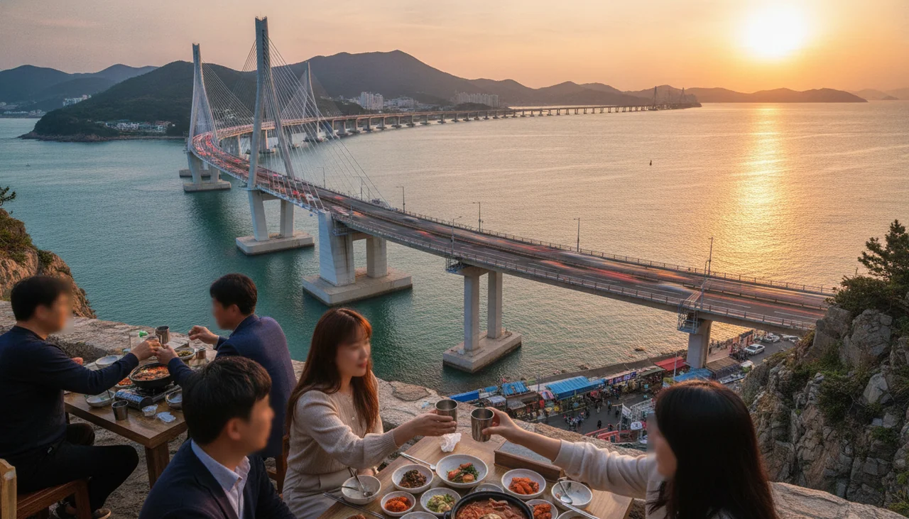 Geoje-Busan Bridge with cars