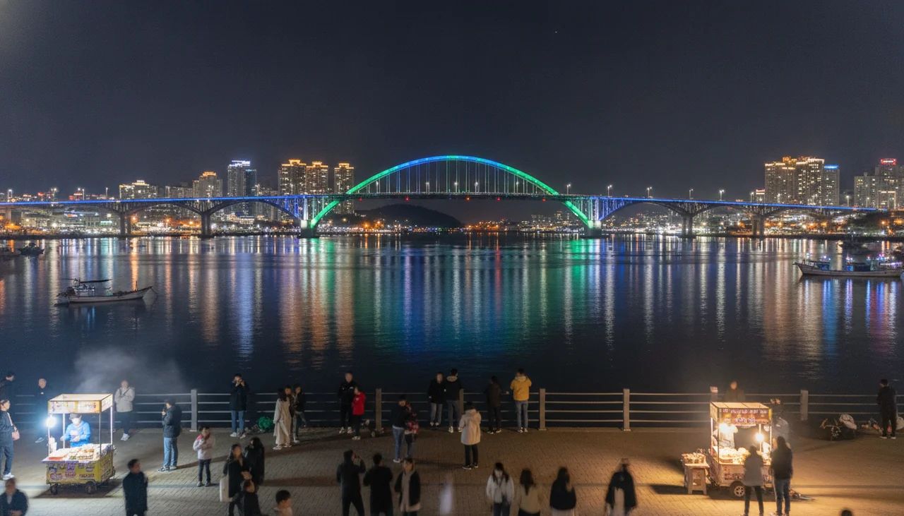 Night view of Dolsan Bridge lit up