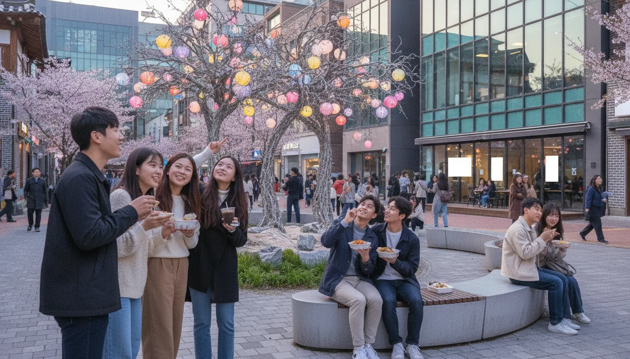 Outdoor art installation with visitors