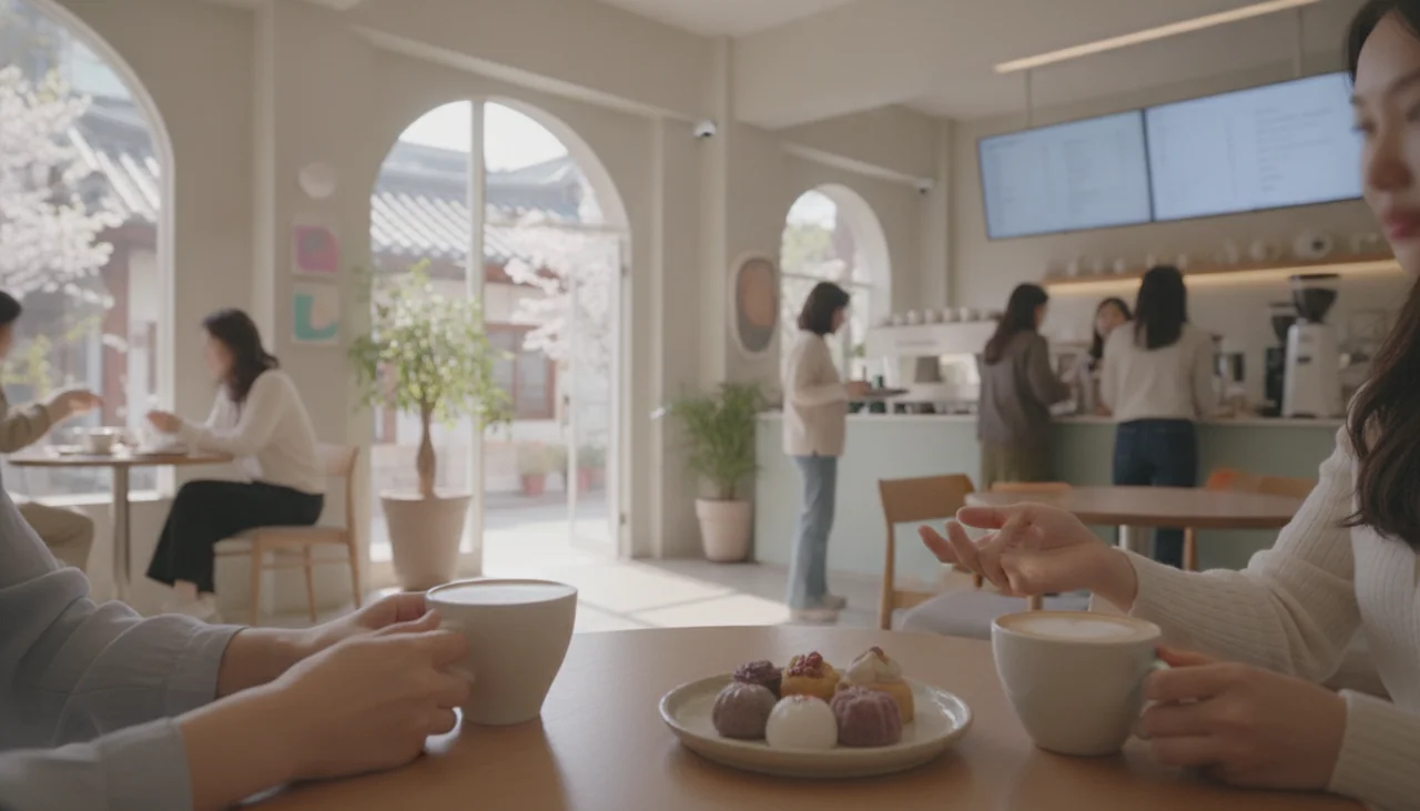 people enjoying coffee in a stylish cafe