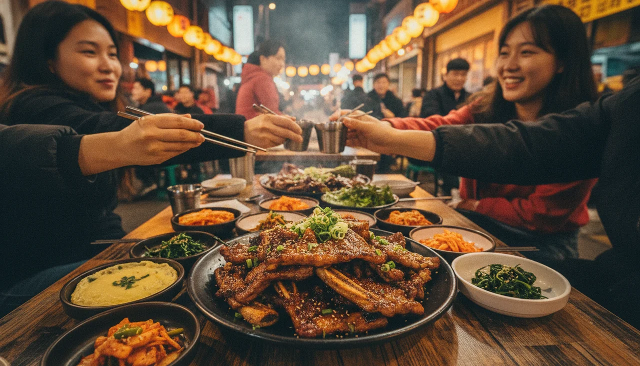 Plate of Korean BBQ with side dishes