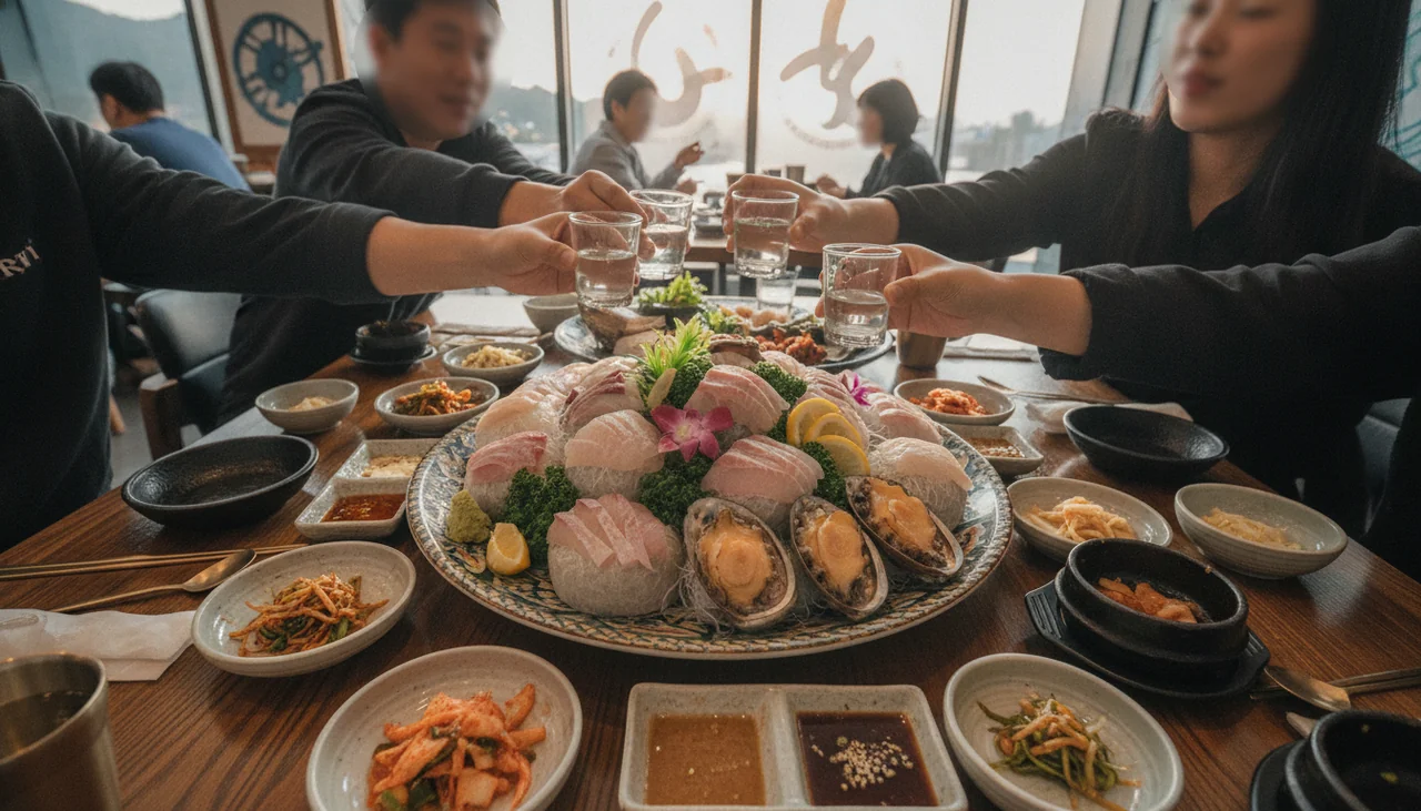 Platter of fresh sashimi and abalone