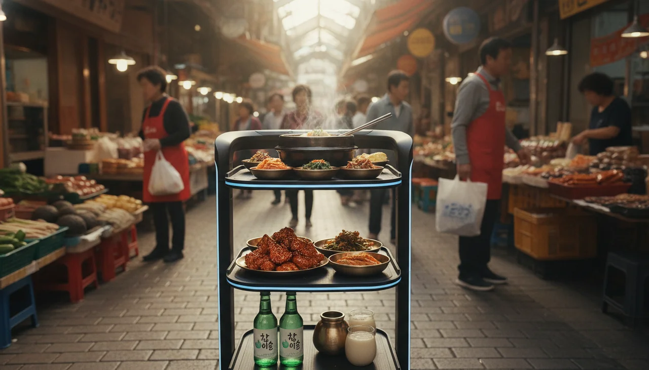 Robotic server delivering food