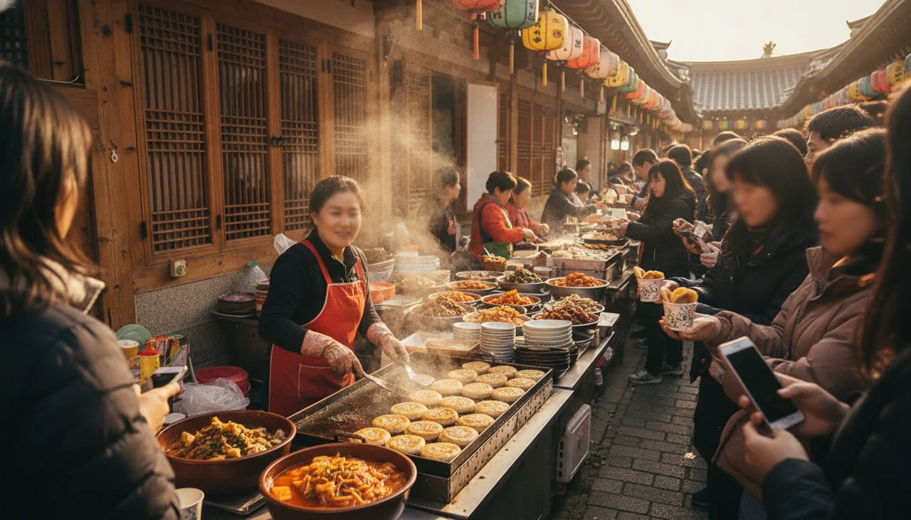 Vibrant street food vendor in Jeonju