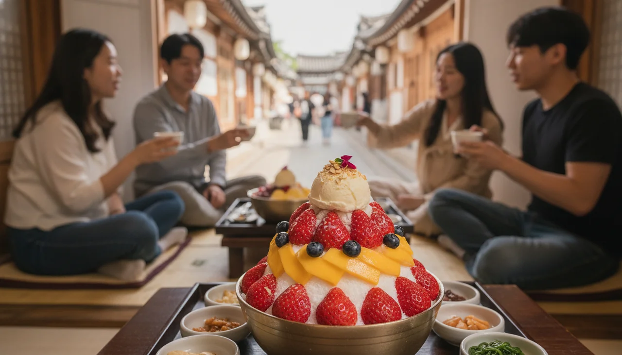 beautifully decorated Korean bingsu dessert