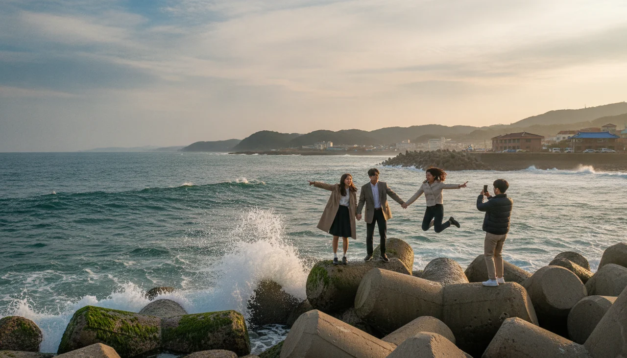 Jumunjin Breakwater with people posing