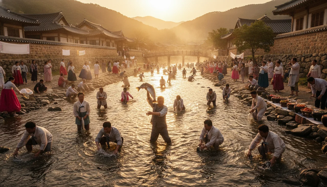 Traditional bare-handed fishing festival
