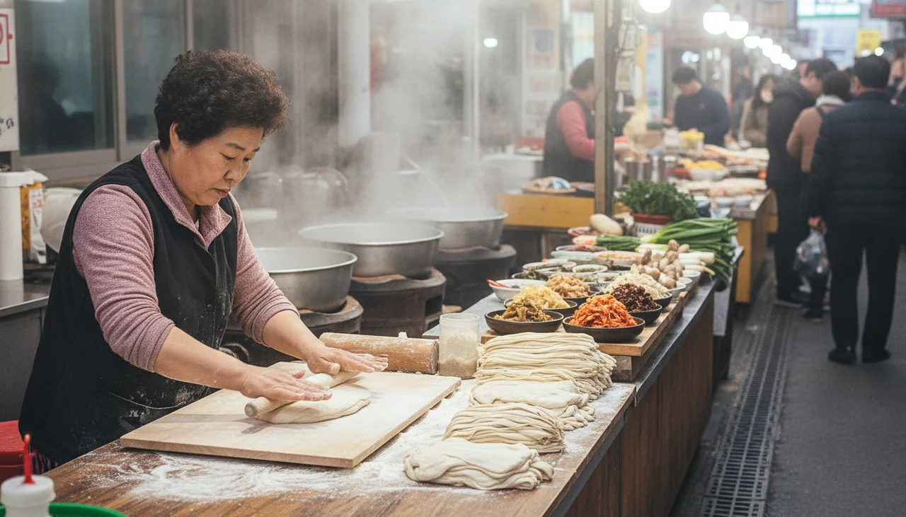 vendor preparing fresh kalguksu